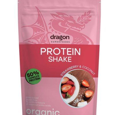 Органски 50% протеински шејк од јагода и кокос - 450 гр.