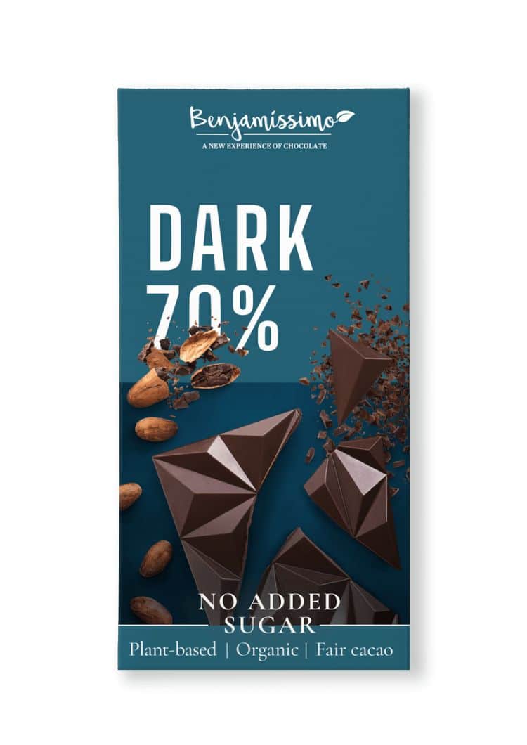 Органско безглутенско темно чоколадо со 70% какао без додадени шеќери - 60 гр.