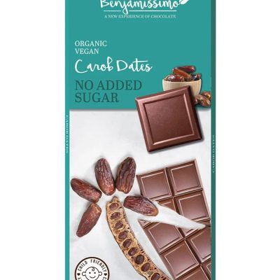 Органско безглутенско чоколадо со рогач и урми без додадени шеќери - 70 гр.
