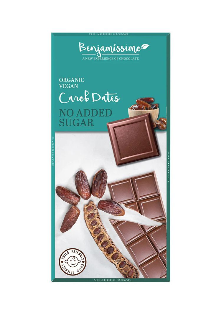 Органско безглутенско чоколадо со рогач и урми без додадени шеќери - 70 гр.