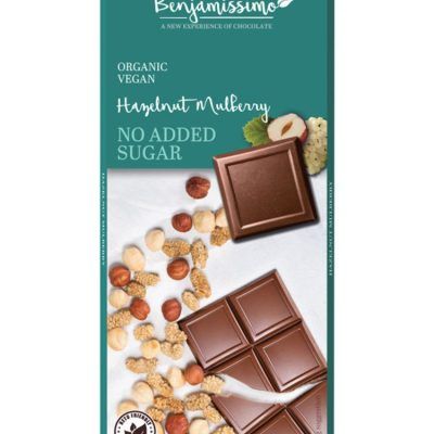 Органско безглутенско чоколадо со лешници и дудинки без додадени шеќери - 60 гр.