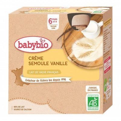 Органско пире од ванила крем и гриз со кравјо млеко за 6+ месеци - 4х85 гр.