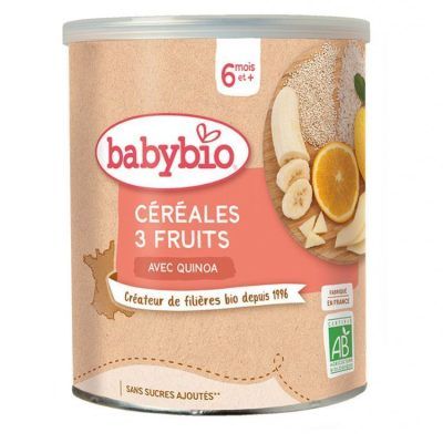 Органски житарки со три вида овошки и киноа без додадени шеќери за 6+ месеци - 220 гр.