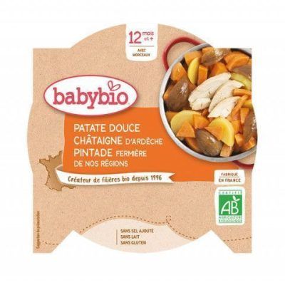 Органски безглутенски оброк од сладок компир, костен и месо од бисерка за 12+ месеци