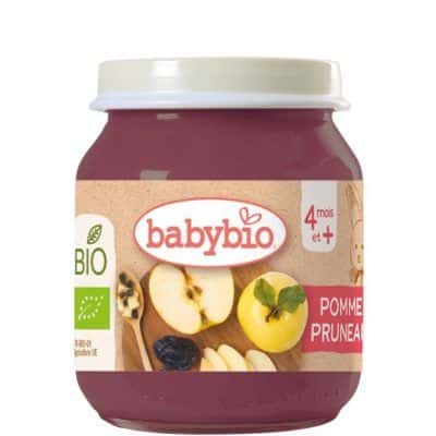 Органска безглутенска овошна каша од јаболко и суви сливи без додадено млеко и шеќер за 4+ месеци -