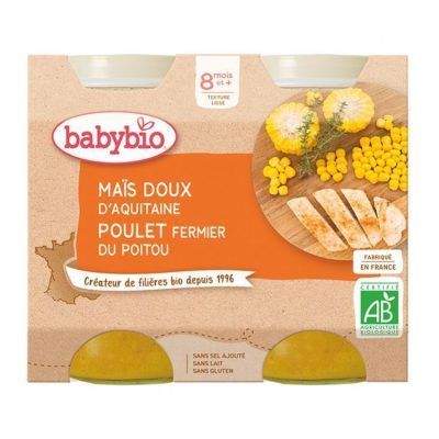 Органска безглутенска каша од пченка и пилешко месо без додадено млеко и сол за 8+ месеци - 2х200 гр