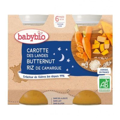 Органска безглутенска ноќна каша од морков, тиква и ориз без додадено млеко и сол за 6+ месеци -2х20