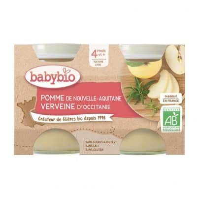 Органска безглутенска овошна каша од јаболко и вербена без додадено млеко и шеќер за 4+ месеци - 2х1