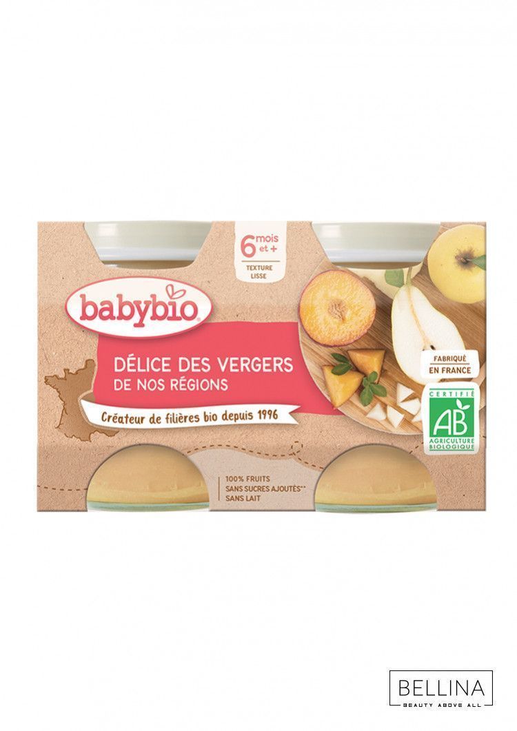 Органска безглутенска каша од јаболко,круша и праска без додадено млеко и шеќер за 6+ месеци 2X130гр