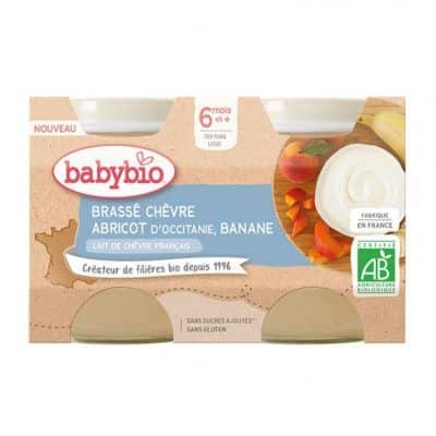 Органски безглутенски густ јогурт од козјо млеко со кајсија и банана без додаден шеќер за 6+ месеци