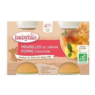 Органска безглутенска овошна каша од мирабел слива и јаболко без додадено млеко и шеќер за 4+ месеци