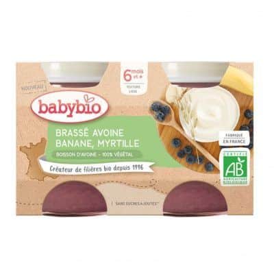 Органски безглутенски густ јогурт од млеко од овес со банана и боровинки без додаден шеќер за 6+ мес