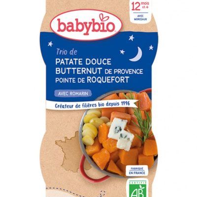 Органски безглутенски ноќен оброк од сладок компир, тиква, рокфор сирење и рузмарин за 8+ месеци -