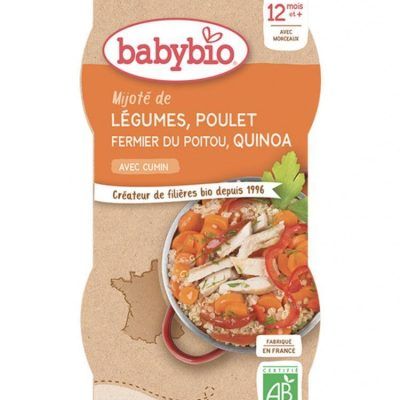 Органски безглутенски оброк од пилешко месо, зеленчук, киноа и ким без додадено млеко и сол за 12+ м