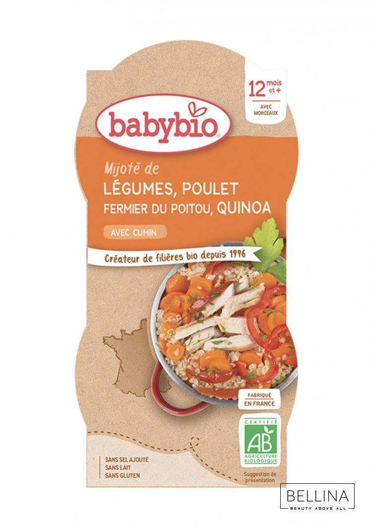 Органски безглутенски оброк од пилешко месо, зеленчук, киноа и ким без додадено млеко и сол за 12+ м