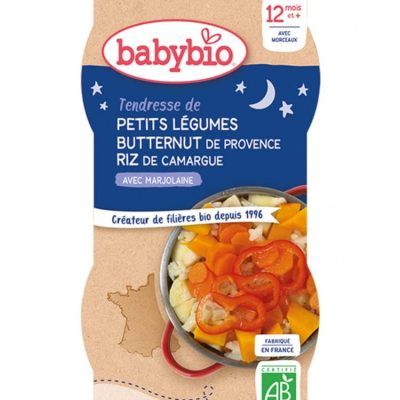 Органски безглутенски ноќен оброк од зеленчук, тиква, ориз и мајоран без додадено млеко и сол за 12+