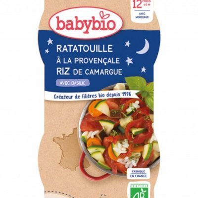 Органски безглутенски ноќен оброк Рататуи со ориз и босилек без додадено млеко и сол за 12+ месеци -