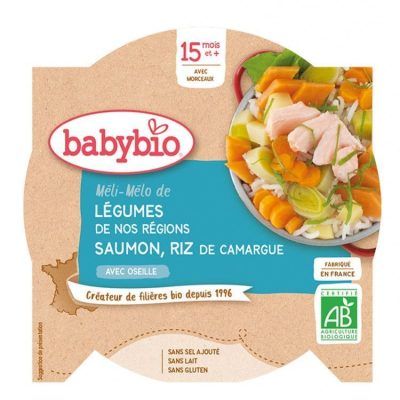 Органски безглутенски оброк од зеленчук, лосос, ориз и киселица без додадено млеко и сол за 15+ месе