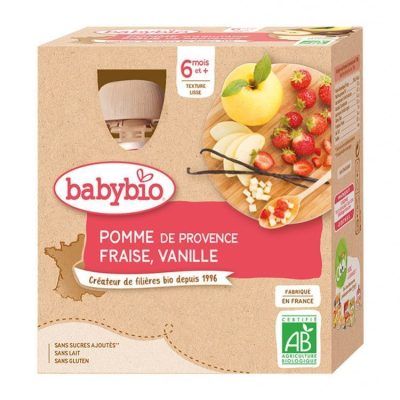 Органско безглутенско пире од јаболко, јагода и ванила без додадено шеќер и млеко  за 6+ месеци - 4х