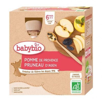 Органско безглутенско пире од јаболко и сува слива без додадено шеќер и млеко за 6+ месеци - 4х90 гр