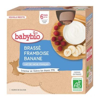 Органско пире од густ јогурт од кравјо млеко со малини и банана за 6+ месеци - 4х85 гр.