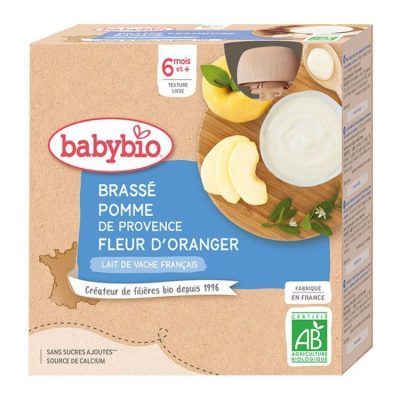 Органско пире од густ јогурт од кравјо млеко со јаболко и цвет од портокал без додаден шеќер за 6+ м