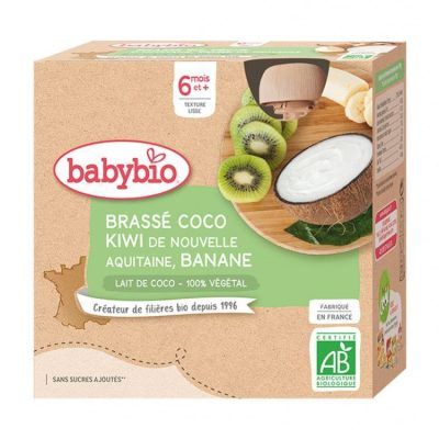 Органско пире од густ јогурт од млеко од кокос со киви и банана без додаден шеќер за 6+ месеци - 4х8