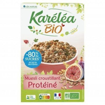 Органски крцкави протеински мусли со смоква со -80% шеќер - 300 гр.