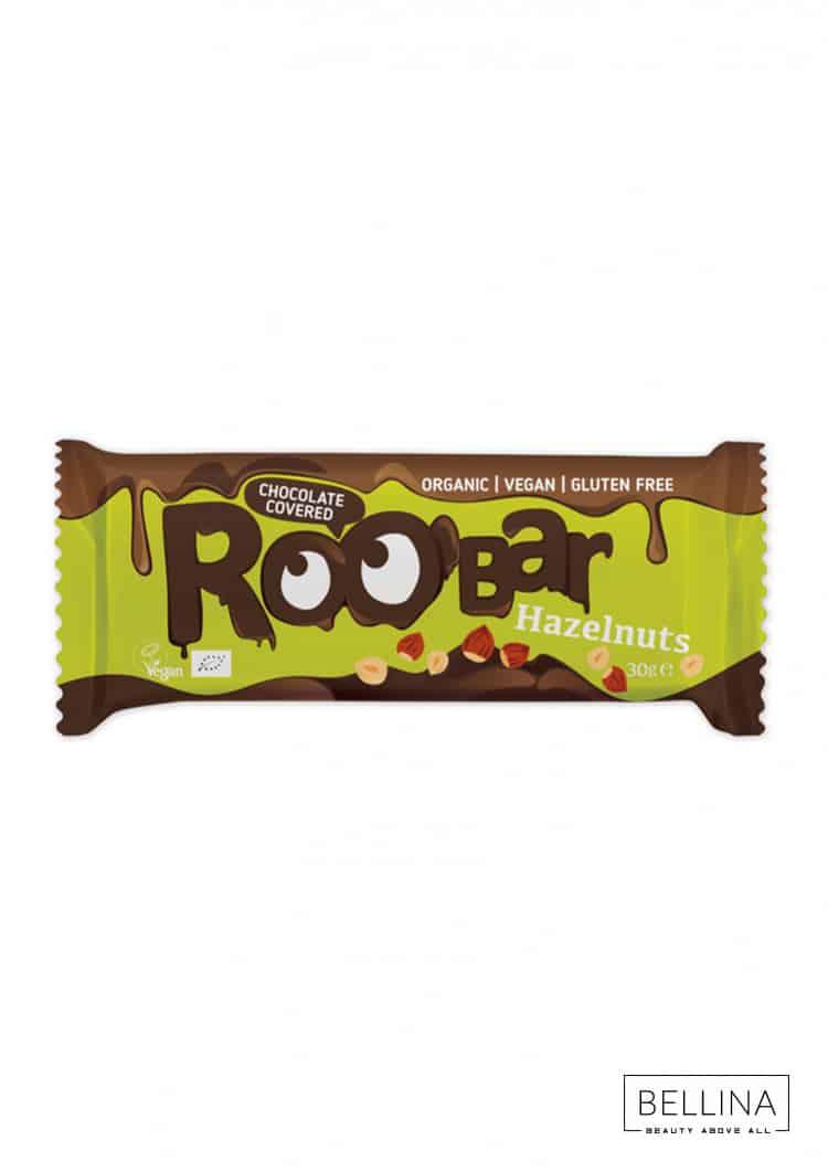 Органски безглутенски бар со лешници прелиен со чоколадо - 30 гр.