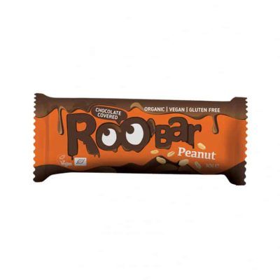 Органски безглутенски бар со кикирики прелиен со чоколадо - 30 гр.