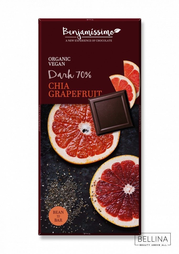 Органско безглутенско темно чоколадо со 70% какао, грејпфрут и чиа - 60 гр.