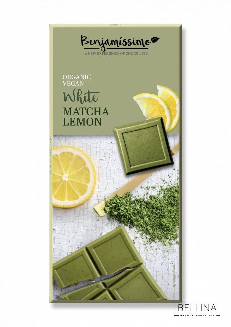 Органско безглутенско бело чоколадо со зелен чај и лимон - 60 гр.