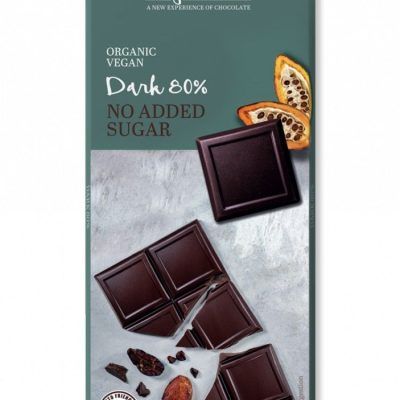 Органско безглутенско темно чоколадо со 80% какао без додадени шеќери - 60 гр.