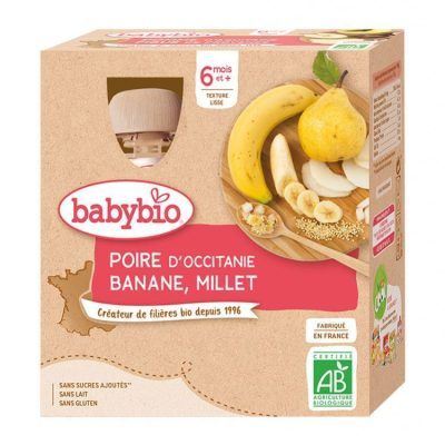 Органско безглутенско пире од круша, банана и просо без додадено шеќер и млеко за 6+ месеци - 4х90 г