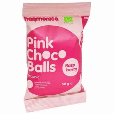 Органски оризови топчиња во бело чоколадо со малина - 50 гр.