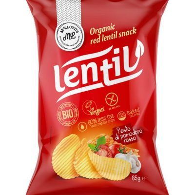 Органски безглутенски чипс од црвена леќа со песто - 85 гр.