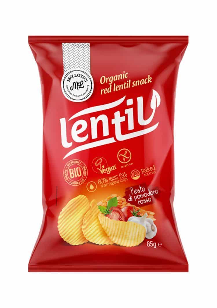 Органски безглутенски чипс од црвена леќа со песто - 85 гр.