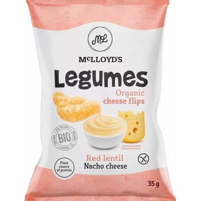 Органски безглутенски флипс од црвена леќа и компир со чедар сирење - 35 гр.