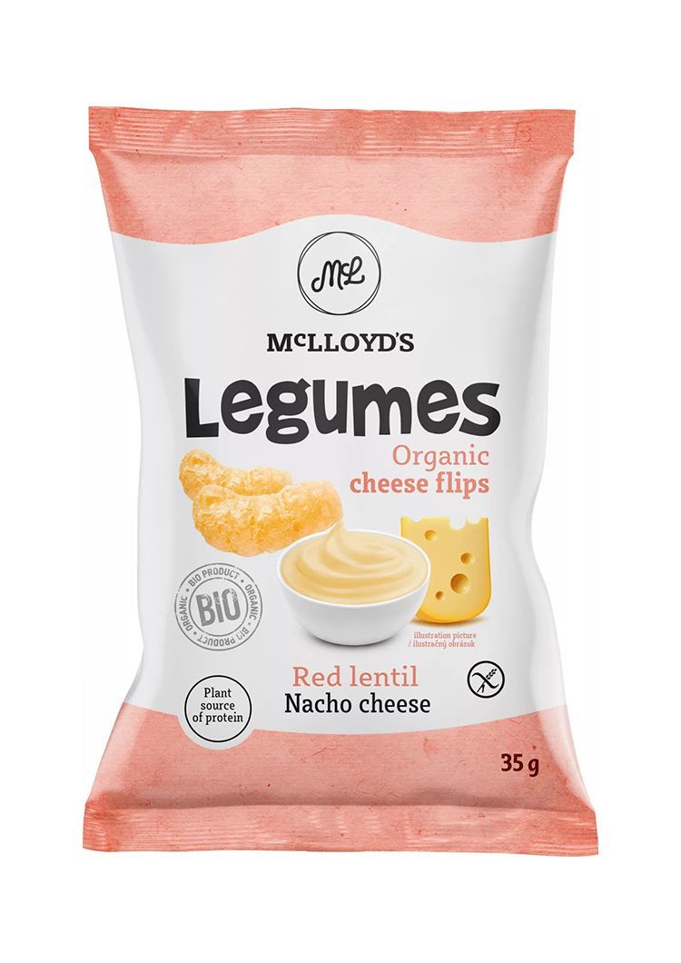 Органски безглутенски флипс од црвена леќа и компир со чедар сирење - 35 гр.