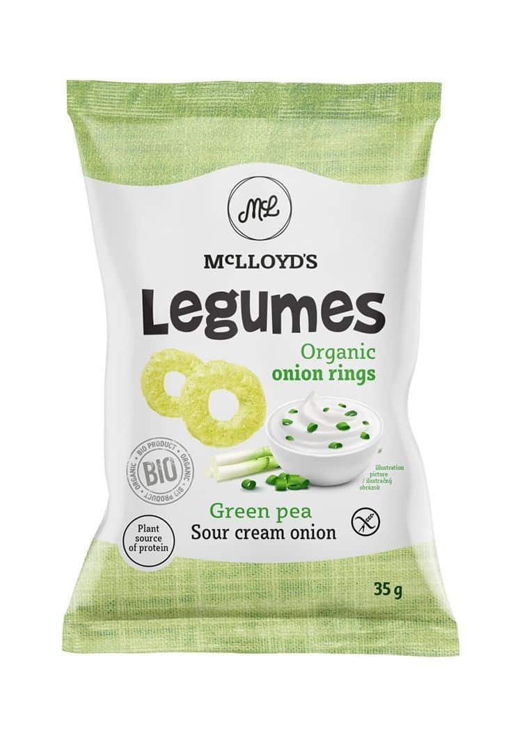 Органски безглутенски флипс од грашок и компир со кисела павлака и кромид - 35 гр.