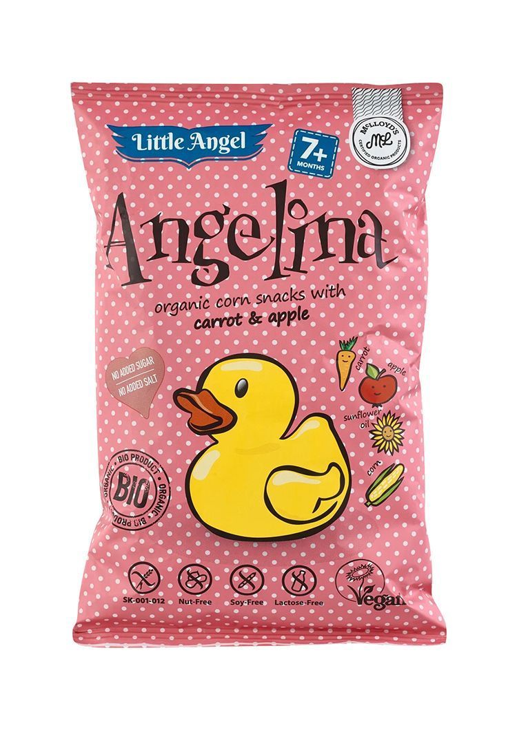 Органски безглутенски флипс за бебиња и деца, од пченка со морков и јаболко - 30 гр.