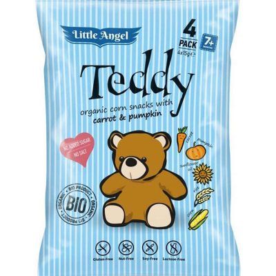 Органски безглутенски флипс за бебиња и деца, од пченка со морков и тиква - 4 х 15 гр.