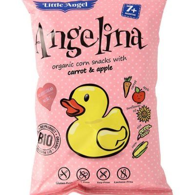 Органски безглутенски флипс за бебиња и деца, од пченка со морков и јаболко - 4 х 15 гр.