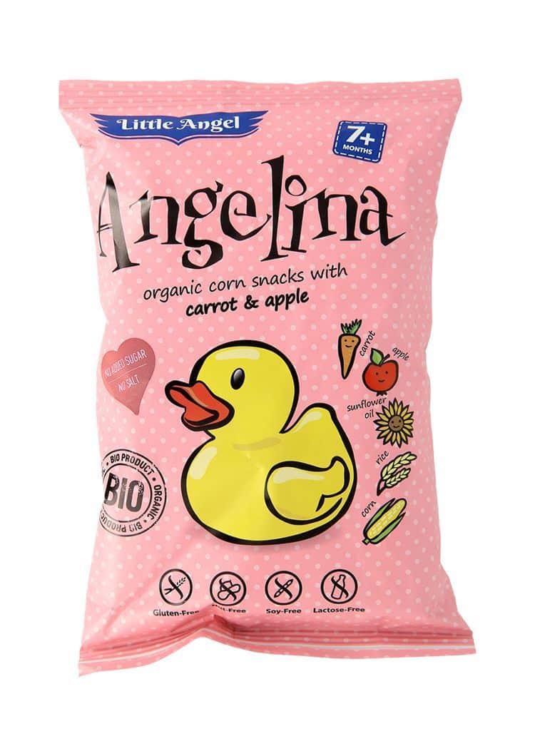 Органски безглутенски флипс за бебиња и деца, од пченка со морков и јаболко - 4 х 15 гр.