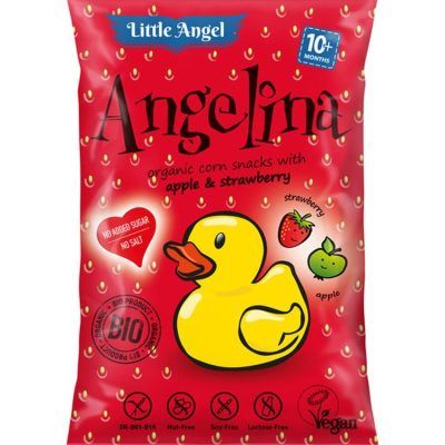 Органски безглутенски флипс за бебиња и деца, од пченка со јаболко и јагода - 30 гр.