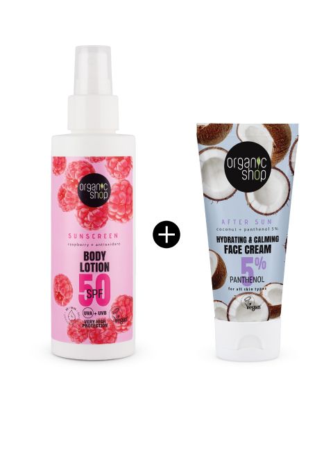1+1 Водоотпорен лосион за тело со SPF 50 - 150 мл. + Смирувачка крема за лице