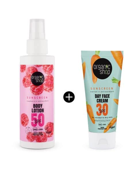 1+1 Водоотпорен лосион за тело со SPF 50 - 150 мл. + Хидратантна крема за лице со SPF30 - 50 мл.