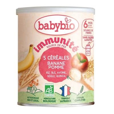 Органски пет вида житарки со банана и јаболко за 6+ месеци – 220 гр.